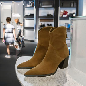 Autumn New Women's Tobacco Brown Cattle Leather High Heels and <b>Ankle</b> <b>Boots</b> Breathable Hard-Wearing with Zip Closure PU Insole - Product Image 3