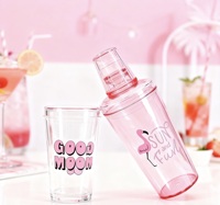 Shaker à cocktails WS Brand WS-B027st, shaker à cocktails rose flamant rose avec logo personnalisé, verres transparents, pour mariage, cadeau de la Saint-Valentin