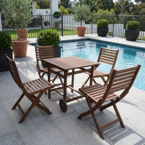 Ensemble LEO en bois massif de haute qualité, design contemporain, tailles personnalisables, pour restaurants, cafés, hôtels, jardins. - Product Image 5