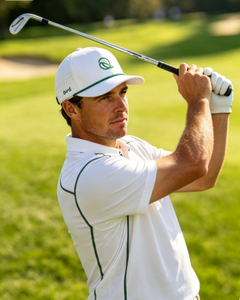 Gorra de golf estructurada de <span class=keywords><strong>5</strong></span> paneles con logo personalizado, blanca y verde, estilo retro, snapback, de alto rendimiento, venta al por mayor, marca privada, profesional. - Product Image 3
