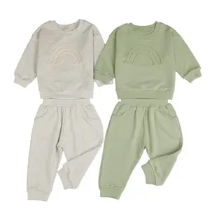 custom unisex spring autumn baby infants solid long-sleeve pants embellish the blouse with cotton rope baby clothing sets