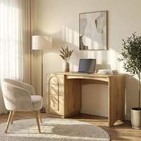Houten bureau met gebogen laden en archiefopbergruimte, moderne computertafel voor thuiskantoor, kaptafel voor slaapkamer en studeerkamer