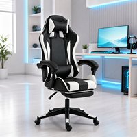 Chaise de jeu ergonomique en cuir PU avec support lombaire, dossier haut pivotant, lumières LED RGB et repose-pieds pour la maison et le bureau