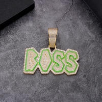 Collier à pendentif en or blanc tendance Hip Hop en argent pour hommes Iced Out Moissanite émail lettre patron