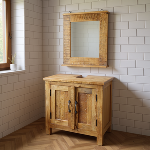 Mueble de Baño de Madera de Mango Sólida, de 38-46 Pulgadas de Ancho, Acabado Claro, Diseño Rústico, Incluye Espejo de Pie - Product Image 2