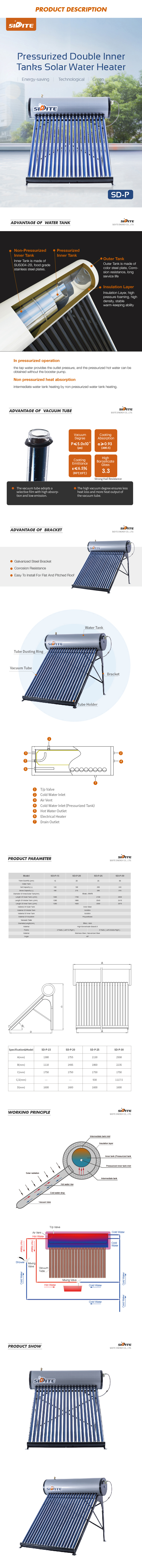 Economical Auxiliary Energy Evacuated Tube Solar Energy System Pressurized Solar Water Heater