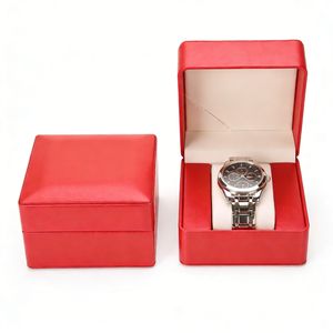 Boîte à montres pour hommes de luxe personnalisée, boîte cadeau à charnière en cuir PU rigide avec coussin en suède pour montre, estampage à chaud, logo personnalisé, vente en gros - Product Image 1