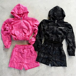 Conjunto de Sudadera Corta y Pantalones Cortos para Mujer, Diseño Personalizado, con Logotipo Impreso, Dos Piezas - Product Image 1