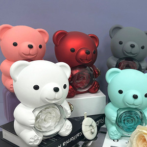 Juego de regalo de Navidad abrazo oso de peluche anillo collar caja de Rosa eterna acrílico Rosa oso giratorio cajas de joyería de rosa - Product Image 4