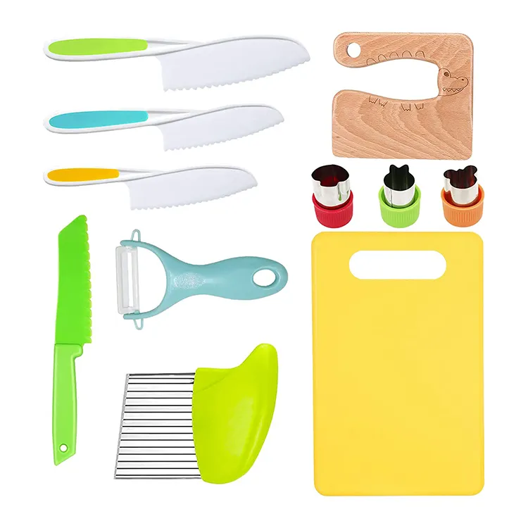 Hot Sell Kitchen 11 Pieces Really Cooking Plastic Kids Safety Knife Set For Kids Kitchen Utensils