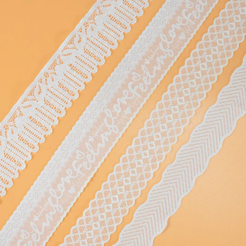 Fancy ricamo pizzo trim nastro nylon fettuccia elastica solubile in acqua bordo francese pizzo guipure elastico