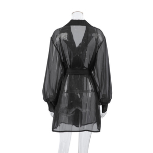 Camicia da Notte Sexy da Donna Enyami in Rete con Spalle Scoperte, Maniche Lunghe, Lingerie con Bottoni, Vestito Trasparente per Dormire - Product Image 4