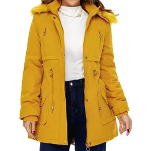 Chaqueta de invierno a la moda para mujer, Parka con forro polar cálido de piel, puño de costilla, bolsillos en el pecho e inferior, chaqueta para exterior