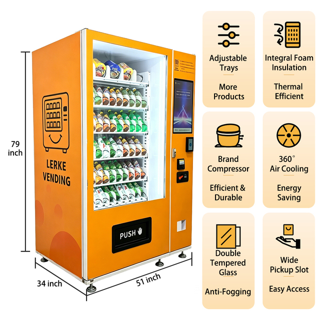 LERKE Customized Appearance Stickers Wifi Automatic Small Soda and Snack Vending Machines Soft Drink with TV Touchscreen