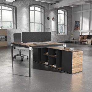 2 Persona lo contrario asiento de almacenamiento compacto abierta estación de trabajo de oficina escritorio con gabinete - Product Image 1