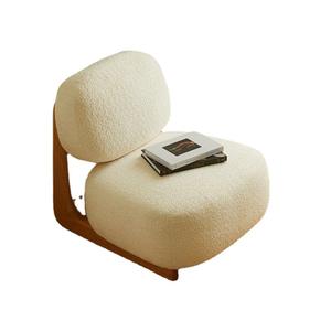 Solid Wood Lamb Wool Single <b>Sofa</b> Chair With Backrest Living Room Floor Standing Designer Chair - Product Image 4