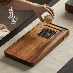 Bandeja de Té de Estilo Retro, Rectangular, de Madera Maciza, con Drenaje, Juego de Té Kung Fu, para Oficina, de Madera de Nogal, Elegante - Product Image 1