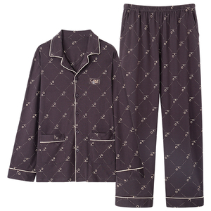 Hiver 2022 Nighty Designs Hommes 100% Coton Pyjamas Revers Manches Longues Plus Size Sleepwear Loose Casual Home Wear Set - Product Image 1