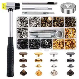 120 Set Snap Fasteners Kit for Leather 12mm Metal Button Snaps Press Studs with 4 Setter Tools, 1 Hammer, 4 Color Leather Snaps