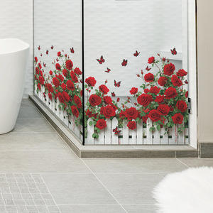 ملصقات جدارية على شكل وردة حمراء، تصنيع ملصقات ثلاثية الأبعاد على شكل فراشات للسياج، ملصقات جدارية مقاومة للماء من البي في سي لغرفة المعيشة والحمام - Product Image 5
