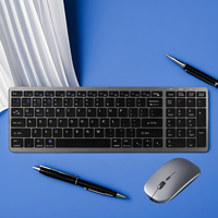 Kit Clavier et Souris Ergonomique Portable Ultra Fin 2,4 GHz Sans Fil avec Rétroéclairage LED, 78 Touches à Switch Noir, 1200 DPI, Rechargeable