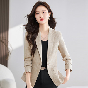 Women's Casual Blazer Gray Solid Color Polyester Worsted Anti-Wrinkle Spring Autumn 2024 Short Fit High-End Feel - Product Image 3