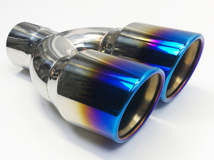 Embout d'échappement à double sortie <span class=keywords><strong>2</strong></span>.5 "Entrée 3.5" Sortie 10 "Long Embouts d'échappement ronds obliques en acier inoxydable bleu brûlé - Product Image 2