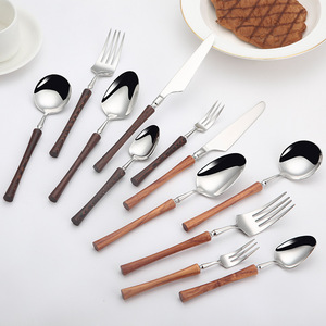 Small Waist 18/10 Stainless Steel Western Cutlery Set <strong>Pau</strong> Ferro Handles Thick-Style Hotel Dessert Knife Fork Spoon Set - Product Image 4