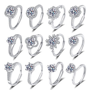 Anillo de Diamante <span class=keywords><strong>Moissanite</strong></span> de Corte Brillante de 1 Quilate, Chapado en Platino, Plata de Ley 925, Anillo de Compromiso Ajustable con Certificación GRA - Product Image 2