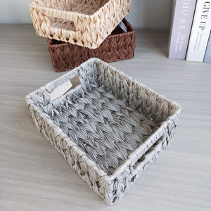 Cesta de Almacenamiento de Imitación de Ratán Estilo Nórdico, Rectangular, Gris, Organizador de Oficina, Cesta de Almacenamiento para Escritorio, Tejida a Mano - Product Image 1