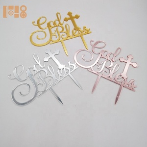 New Arrival Silver 'God Bless' Acrylic Cake Topper for Baby Shower <strong>Baptism</strong> Christening Party Wedding <strong>Decorations</strong> - Product Image 6