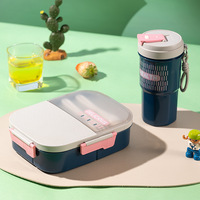 Boîte à lunch compartimentée à quatre sections avec gobelet, compatible micro-ondes, qualité alimentaire, pour étudiants