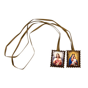 Collier scapulaires catholiques <span class=keywords><strong>coeur</strong></span> effrayé de jésus vierge marie tissu polyester marron fait à la main scapulaires catholiques cadeaux - Product Image 3