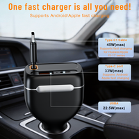 Pengisi Daya Mobil USB Type-C PD 96W yang Dapat Ditarik dengan Kabel Tahan Api 85CM untuk Ponsel, Laptop & Kamera