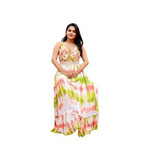 Vestido Midi Boho Floral Multicolor para Mujer, Ecológico, Cuello en V, Manga Abullonada, Algodón, Verano, Casual, para Vacaciones al Aire Libre - Product Image 1