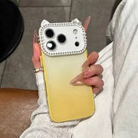 Coque de téléphone transparente avec oreilles de chat dégradées et strass pour iPhone 17 Pro Max 18 16 15 14 – Protection intégrale