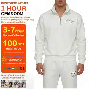 Personnalisé en gros col montant coton polyester quart fermeture éclair pull hommes 1/4 Zip lourd décontracté blanc brodé sweats - Product Image 1