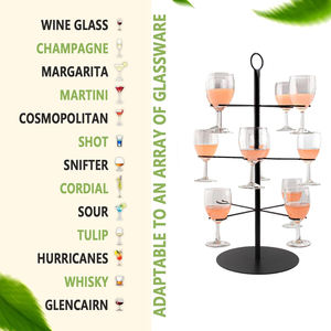 鸡尾酒树架3层旋转12葡萄酒鸡尾酒架，婚礼派对酒吧活动黑色金属香槟塔展示 - Product Image 1