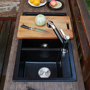 Évier de cuisine rectangulaire en composite Silgranite <span class=keywords><strong>Noir</strong></span> Bol égal Quartz Double Bol Évier de cuisine en granit - Product Image 2