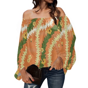 Camicetta in Chiffon con Stampa Floreale Personalizzata Hawaiana Puakenikeni, Top Sexy a Maniche Lunghe con Spalla Scoperta per <span class=keywords><strong>Donna</strong></span> - Product Image 1