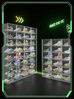 Boîte à chaussures en plastique magnétique transparente avec logo, empilable, minimaliste, multifonctionnelle, pour l'affichage des chaussures, vente en gros, BT-376