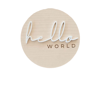 Targa Rotonda in Legno Ecologico Incisa da 10cm con Nome del Bambino, Tema Amore, Decorazione Festiva e Regalo, Accessorio Fotografico per Neonati 'Hello World' - Product Image 6