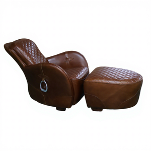 Sillón <span class=keywords><strong>Club</strong></span> de Cuero Reclinable <span class=keywords><strong>Vintage</strong></span>, Silla de Cuero de Primera Calidad y Otomana, Sillón Tradicional de Cuero Vacuno Desgastado para Hotel - Product Image 1