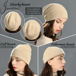 ชุดหมวกและผ้าพันคอบีนนี่สองชั้นแบบกลับด้านได้,ชุดหมวกและผ้าพันคอถักนิตติ้งสำหรับผู้หญิงใส่หน้าหนาวเซ็ตหมวก