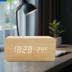 <span class=keywords><strong>Smart</strong></span> in legno sveglia a LED con ricarica Wireless orologio digitale da tavolo colorato con Display a LED a temperatura - Product Image 4