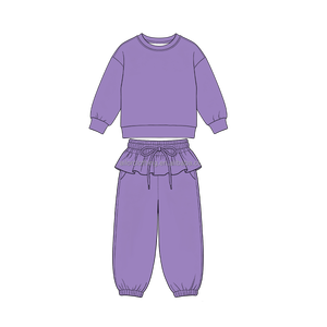 Conjunto de Sudadera de Dos Piezas para Niñas, Sudadera de Cuello Redondo con Dobladillo con Volantes y Pantalones Largos a Juego para Uso Diario, Diseño Personalizado - Product Image 2