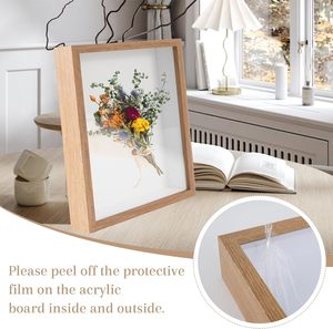 Wooden Shadow Box <b>Frame</b> Square Brown Modern Flower Display Case 3CM 5CM Deep Glass Front Wall <b>Mount</b> Decor - Product Image 4
