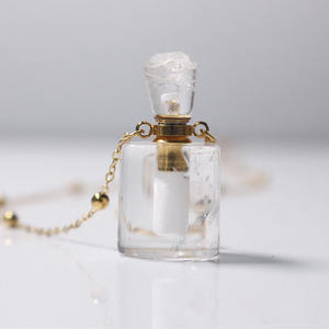 Luxury Fluorite Clear Quartz Perfume Bottle Aromatic Essential Oil 18K Pendant Necklace <strong>Empty</strong> Bottle Sweater Chain for Women - Product Image 3