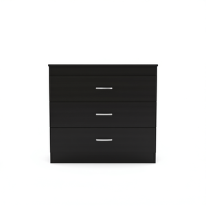 Comò a Tre Cassetti Lial, Finitura Nero Wengue, Hardware in Metallo, Arredamento Moderno per Camera da Letto - Product Image 1