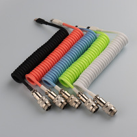 Câble USB Type-C enroulé 4 broches pour aviation avec connecteur GX16, charge rapide 3A, en nylon rose et bleu, pour clavier